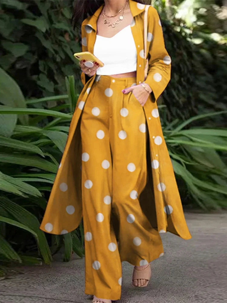 ZANZEA Fashion Autumn Long Sleeve Shirt 2PCS Women Suits Matching Sets Solid Loose Pant Sets Casual Wide Leg Trousers Oversized