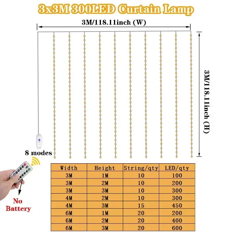 2024 Christmas Home Bedroom Decorations USB Curtain LED String Lights Remote Control New Year 2025 Xmas Party Decor Noel Navidad