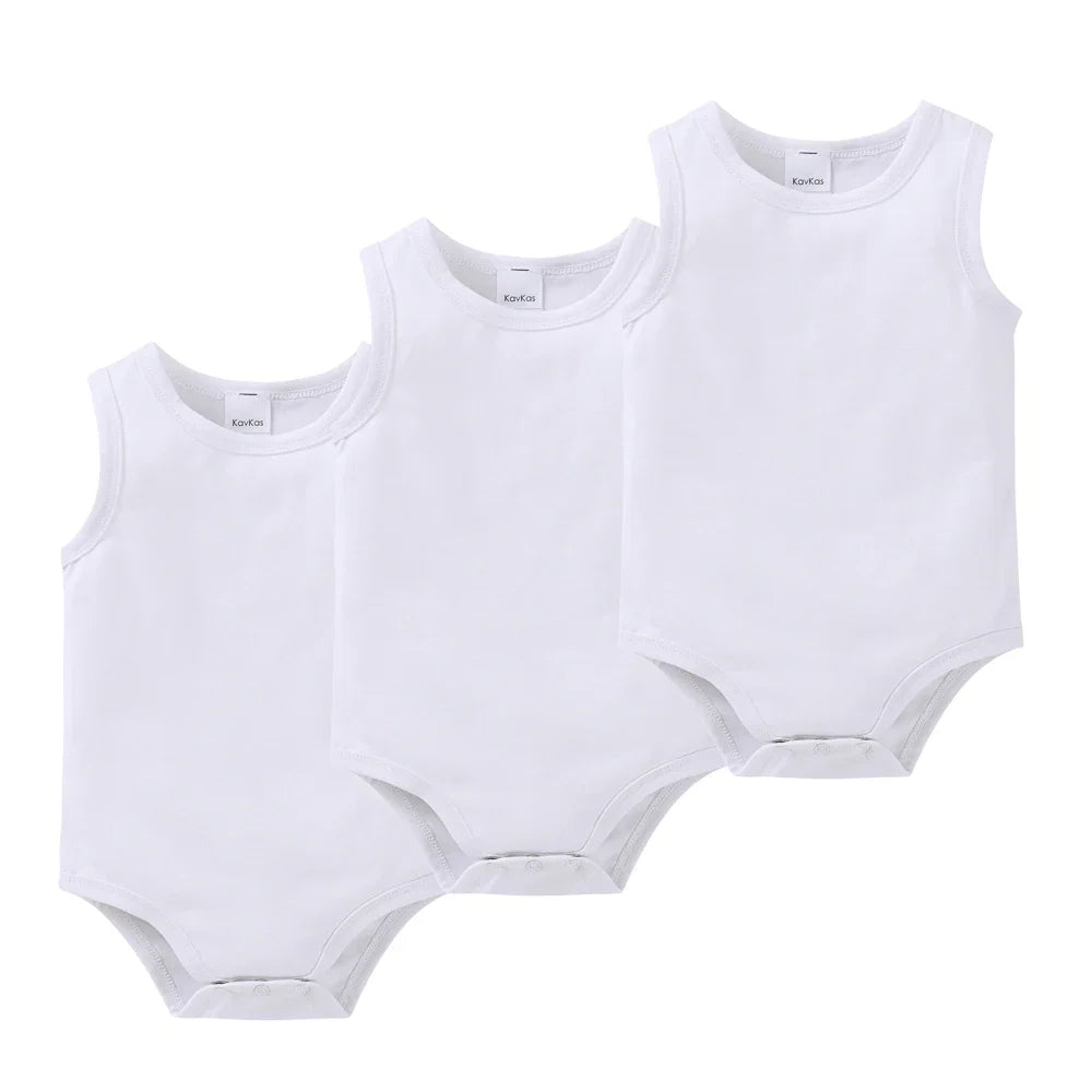 Kavkas 3 Pcs Summer Unisex Baby Vest Bodysuit 100% Cotton Sleeveless Newborn Solid Clothes 0-24 Months Clothing