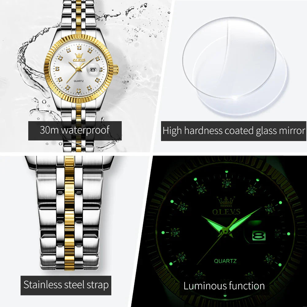 OLEVS Hot sale Women's Watches Luxury Diamond Elegant Women Wristwatch Stainless Steel Waterproof Luminous Ladies Watch Jewelry