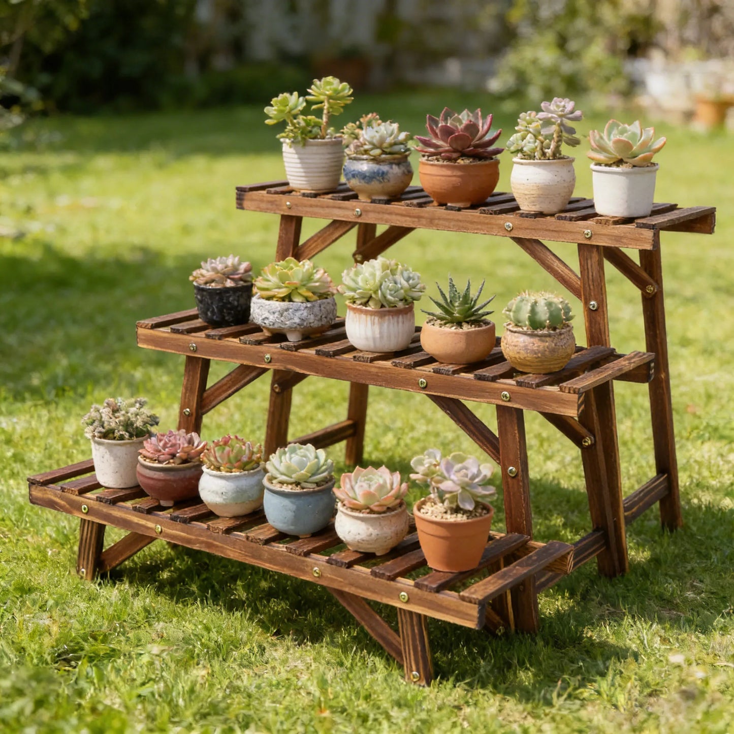 3 Tier Wood Plant Stand Vertical Plant Dislay Shelf In/Ourdoor Plant Rack Balcony Living Room Garden Organizer Plants Holder