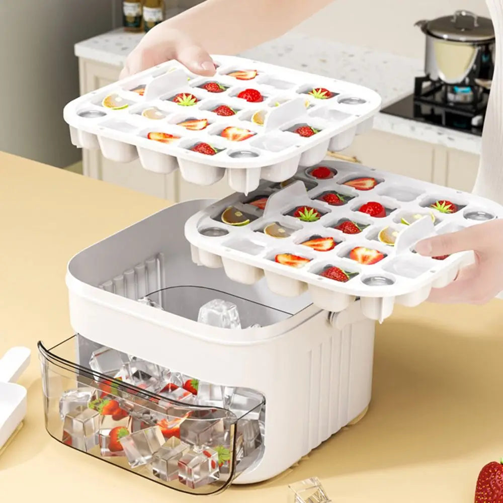 50-Cube Ice Maker with Easy Press Cap, Double Layer Ice Cube Maker Ice Storage Box.