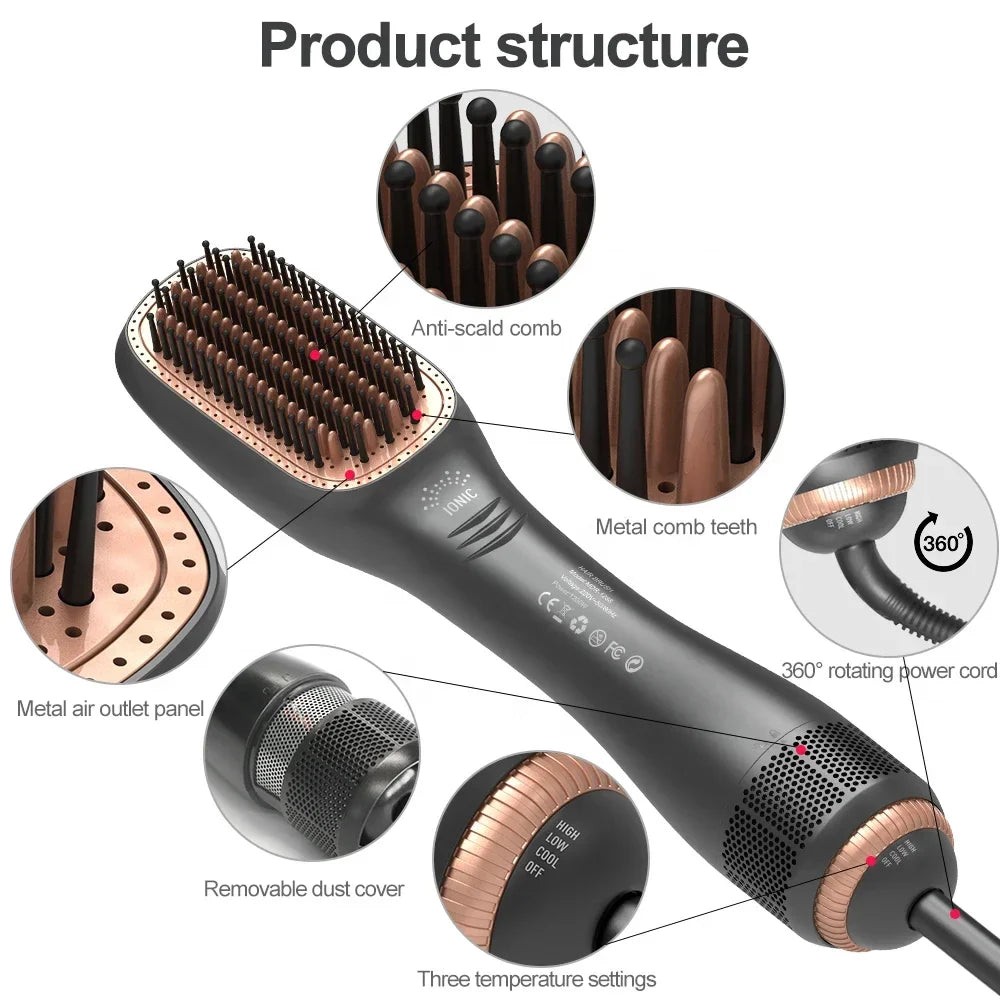 1PCS Hair Dryer Brush Blow Dryer Brush Straightener,3-in-1 1200W Ionic Hot Air Brush Styler with Ceramic & Tourmaline Technology