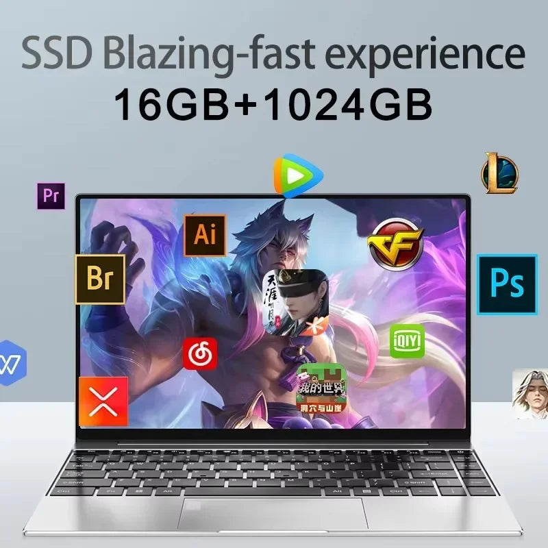 14.1" Ultra Slim Laptop Intel I9-10980HK Win11 Pro 16GB 2TB SSD FHD WiFi6 BT5.2 Gaming Office Student Portable Notebook