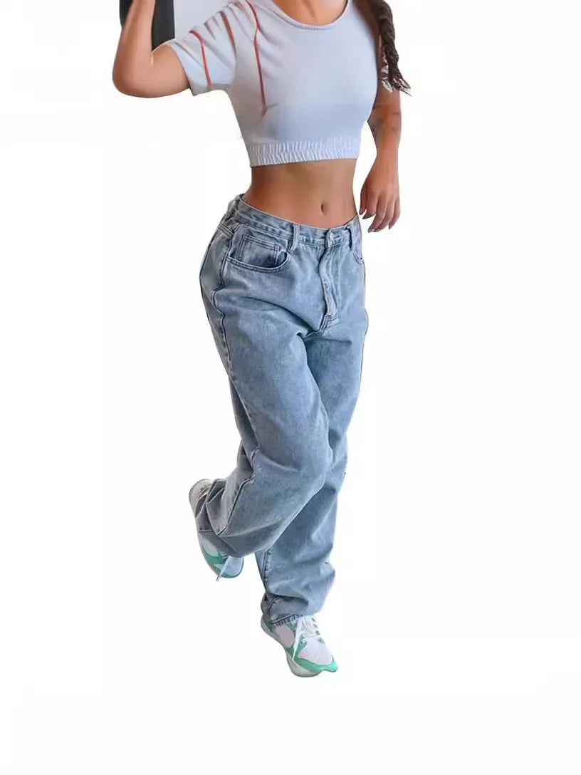 Fashionable Loose-fit Wide-leg Denim Trousers For Women Direct Sales From European American Foreign Trade Companies