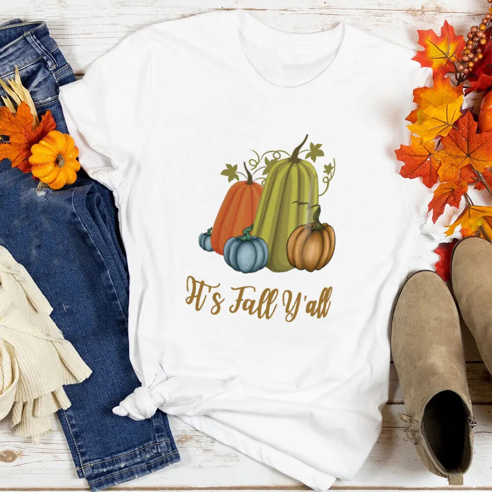 Just A Girl Who Loves Fall Shirt Thanksgiving Graphic Tee Clothes Fashion Pumpkin Spice Print T Shirt Tops Holiday Female Outfit