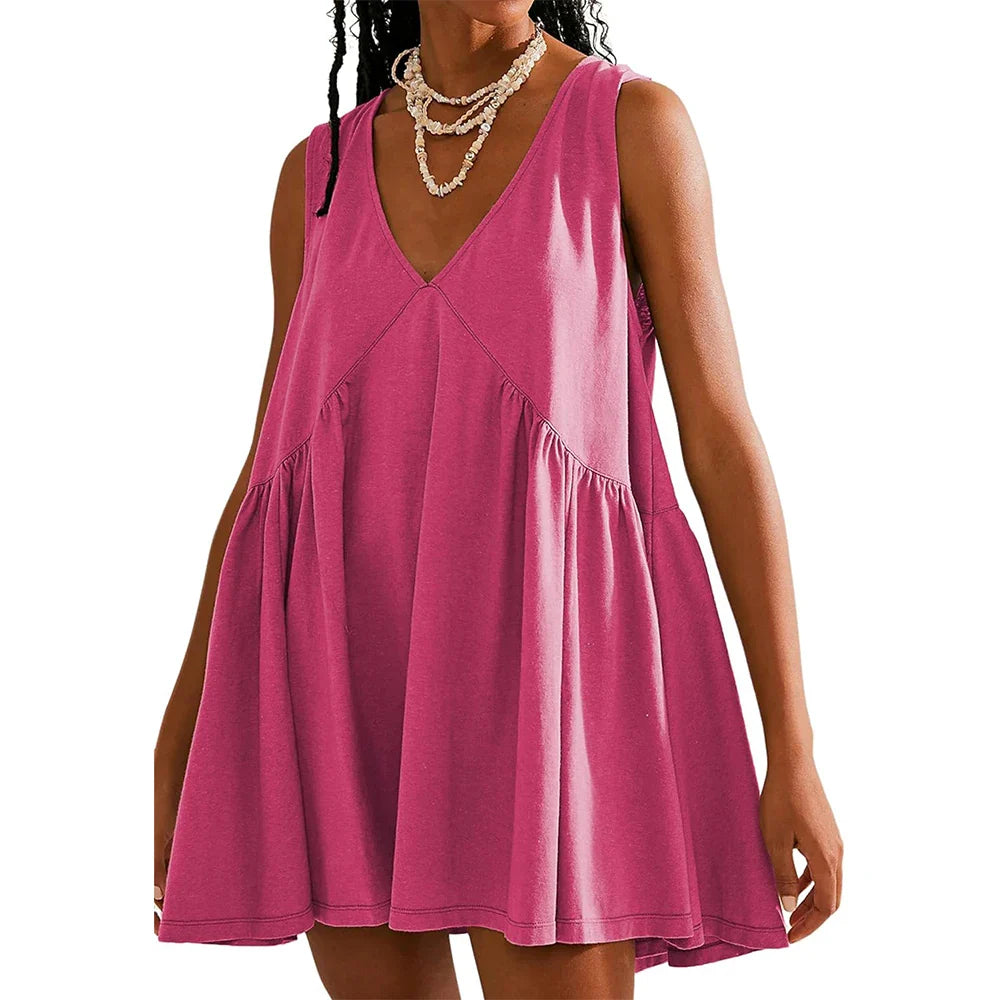 Womens Summer Sleeveless Mini Dress Casual Loose V Neck Sundress with Pockets 2025