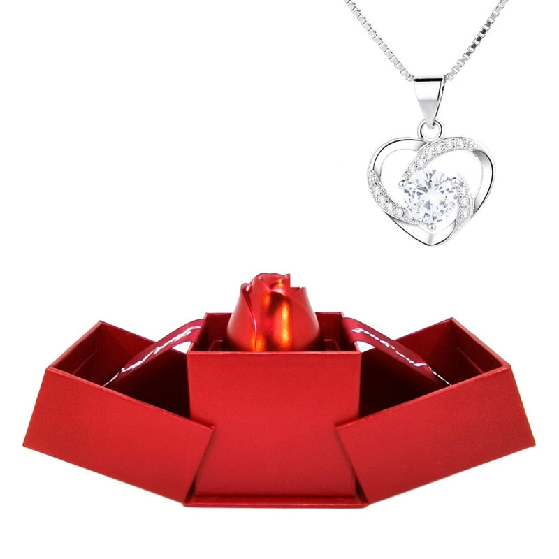 Rose Holder Eternal Love Necklace Set Romantic Rhombus Zircon Pendant With Immortal Valentines' Day Gifts