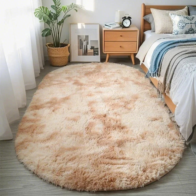 Fluffy Oval Plush Carpet Extra Soft Rug For Living Room ,Sofa Area, Bedroom, Non-Slip Shaggy Floor Mat.