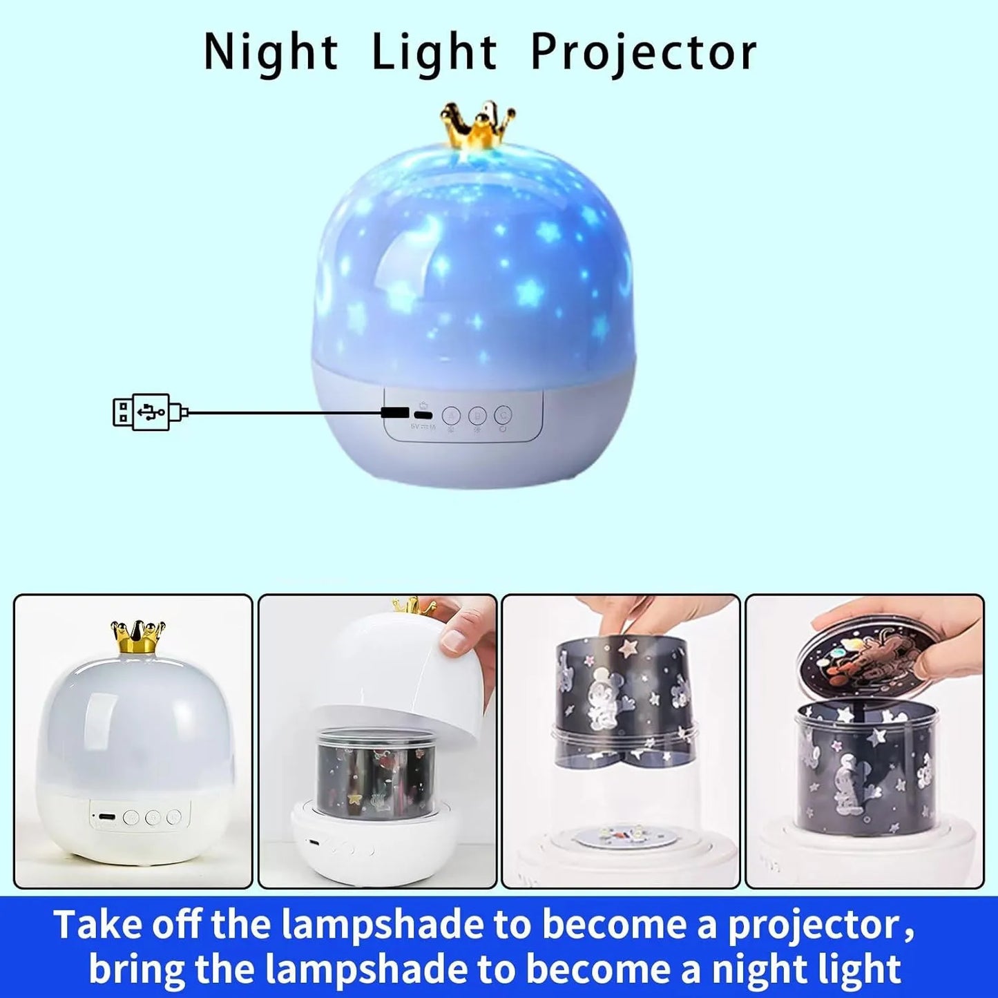 21 in 1 Crown Galaxy Projector Night Light 360° Rotating USB Dimming Starry Sky Projector for Kids Bedroom Room Decoration