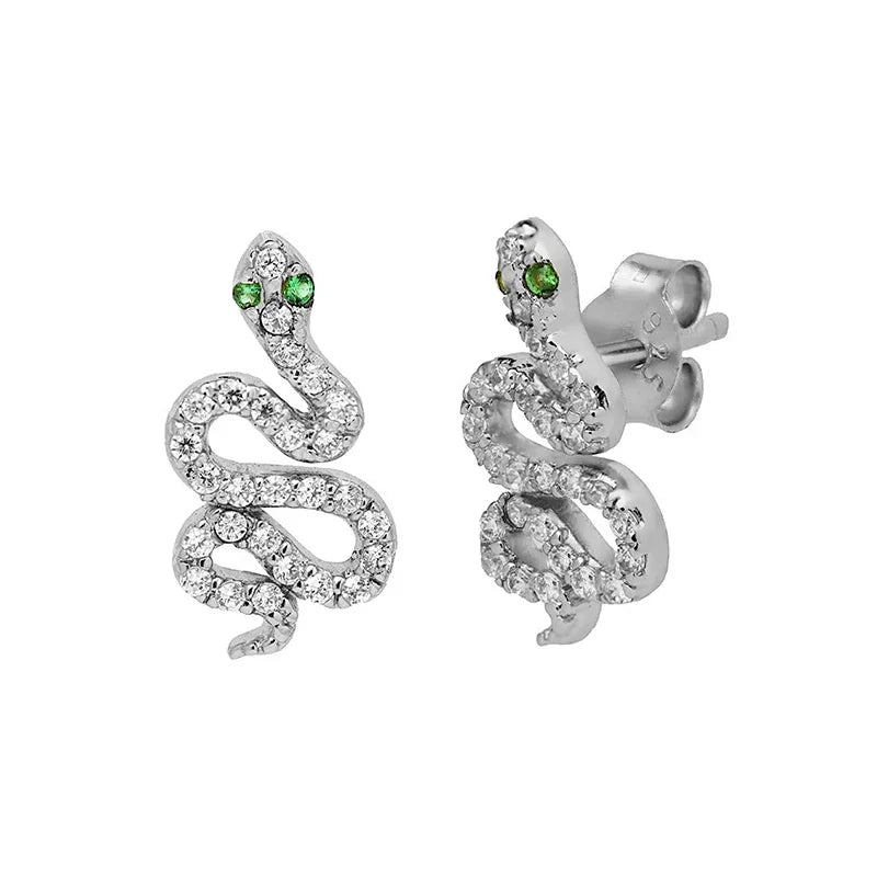 925 Sterling Silver Needle Pave Crystal Snake Type Stud Earrings for Women Simple Cute Animal Earrings Fashion Delicate Jewelry