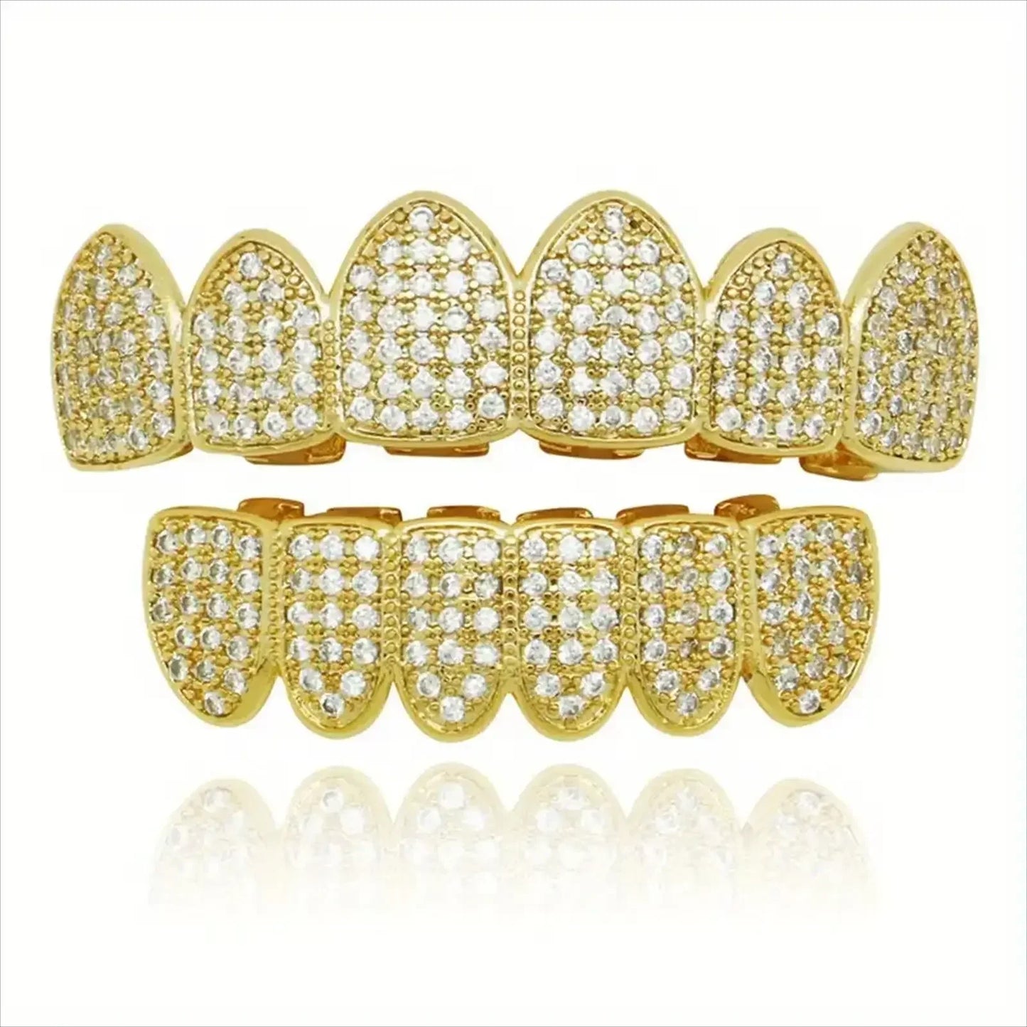 HipHop CZ Teeth Set For Unisex Top Bottom Mouth Gold Silver Color Teeth Tooth Cap Removable Dental Fashion Jewelry