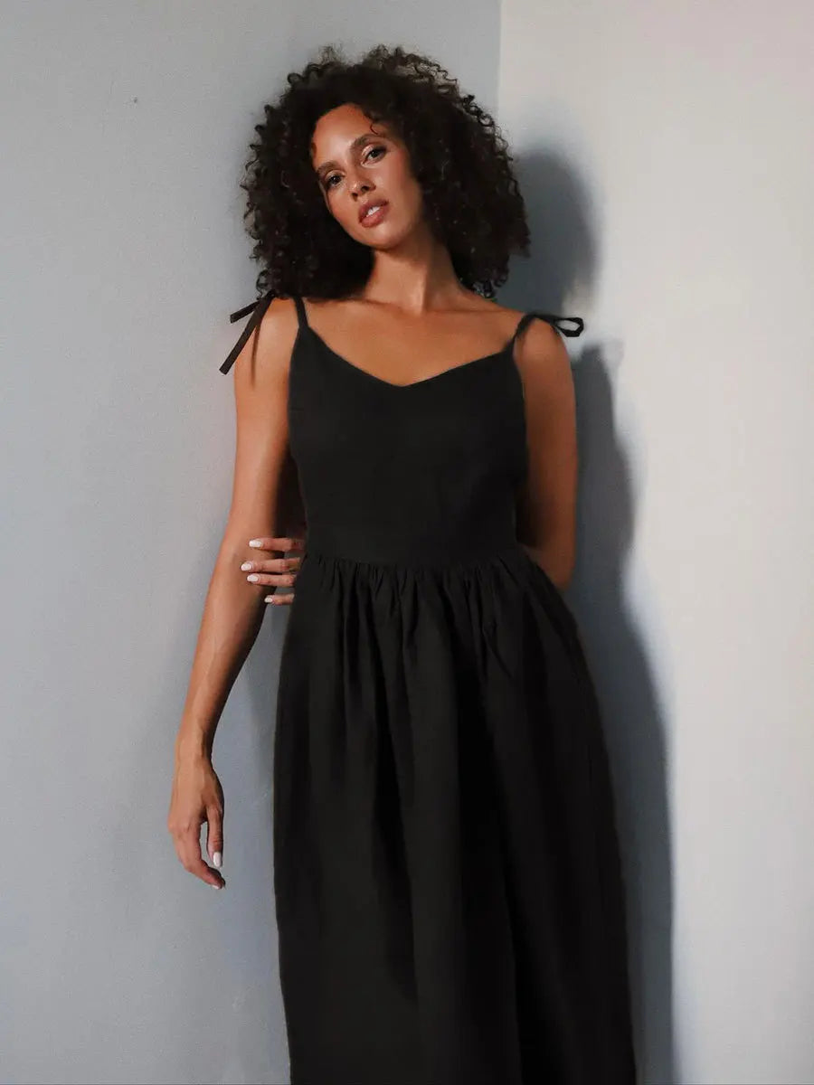 Bornladies Spring Summer Beach Style Women Dress Vintage Loose A-line Sling Dress Sexy Hot Girl 100% Cotton V-neck Dress