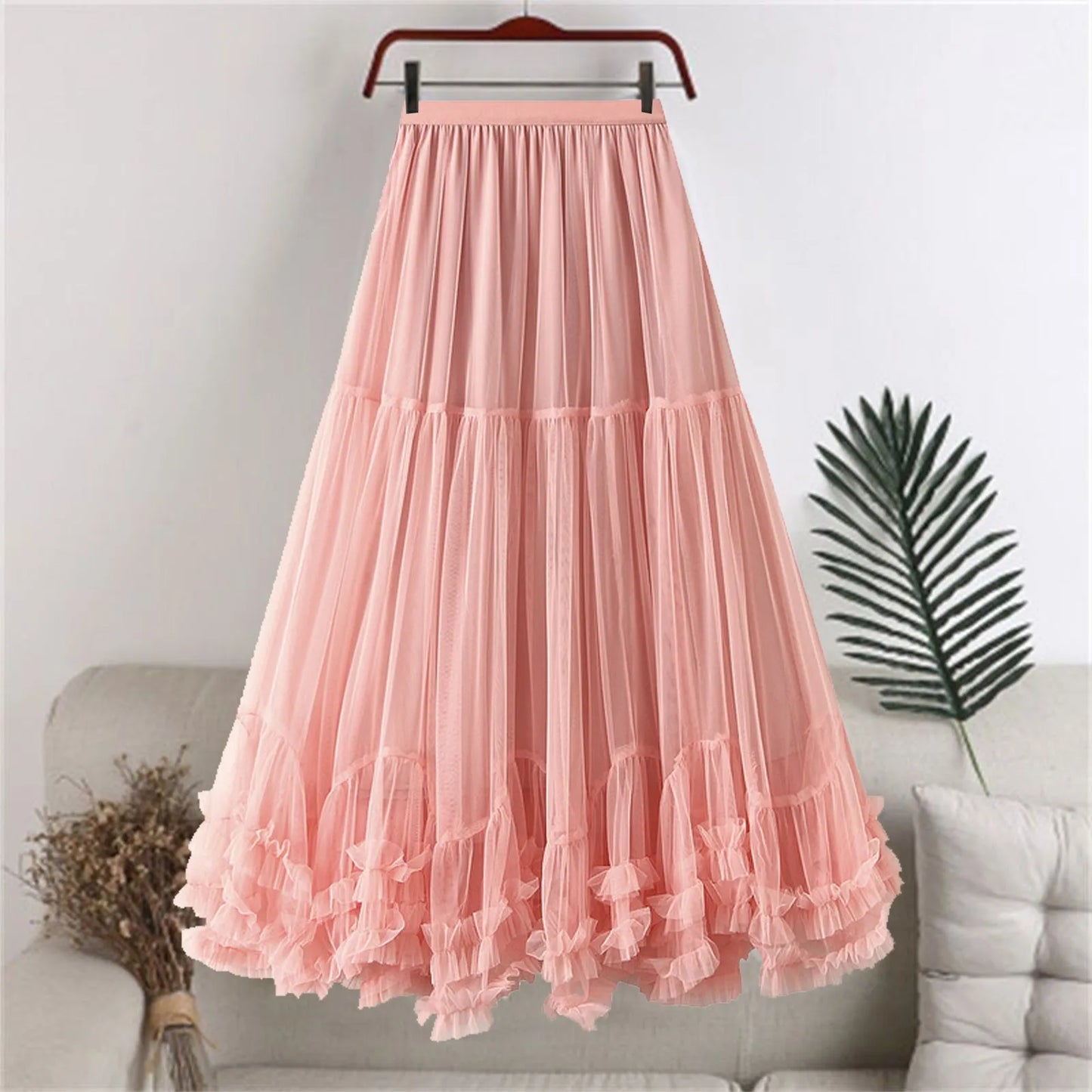 Women's Tutu Skirt Fairy Elastic Waist Large Swing Tulle Skirt Festival Mesh Ballet Dancing Clothes Ruffled Layer Long Skirt
