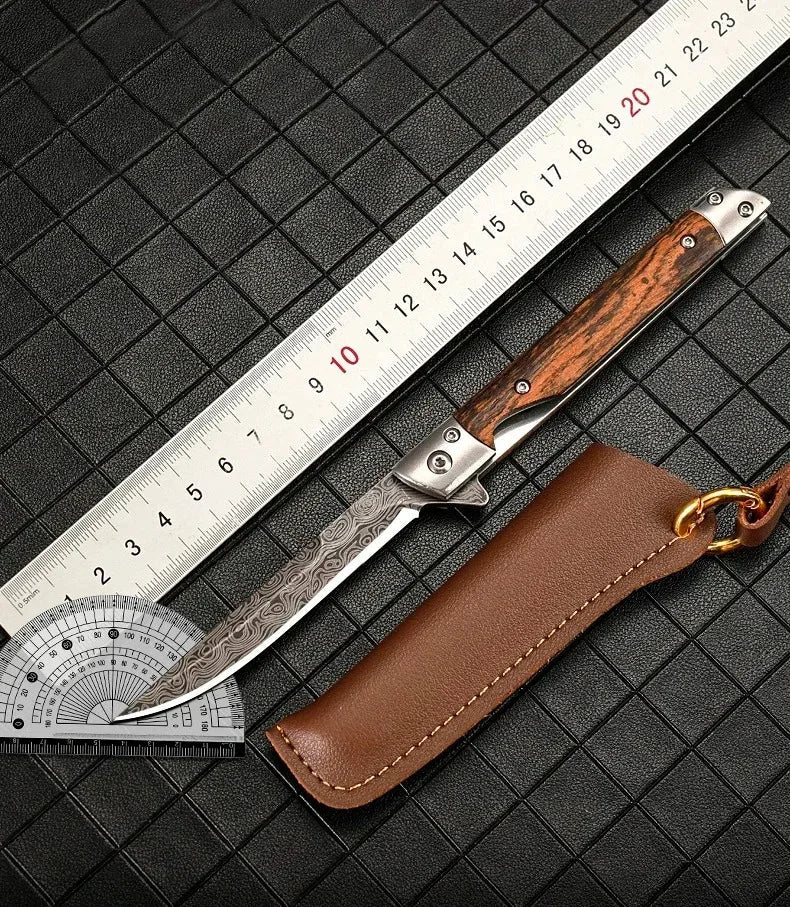 Multi-functional outdoor folding knife, high-hardness Damascus steel folding knife, portable fruit knife