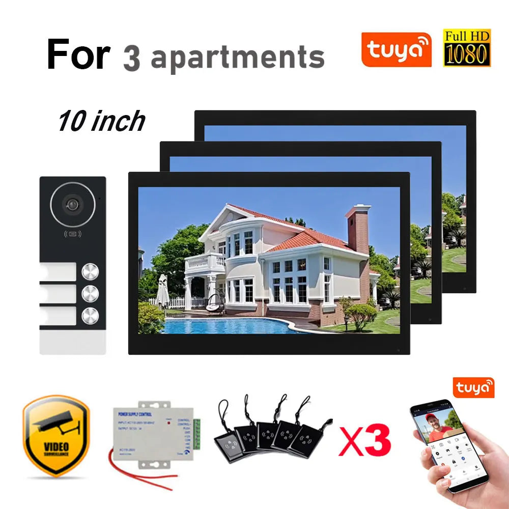WiFi 10 Inch Video Door Bell Intercom System with RFID Doorbell Camera Family Multi Nits Apartment Video Door Phone Intercom