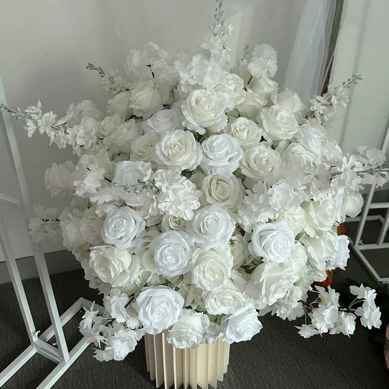 White Rose Hyacinth Table Centerpiece Flower Ball Wedding Backdrop Decor Floral Arrangement Runner Flower Row Event Party Props