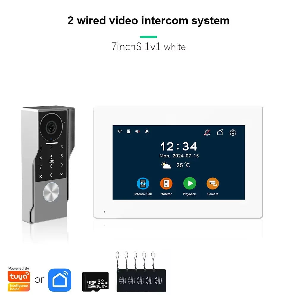 ANJIELO SMART Doorbell Video Intercom Camera System Wire 2‐wire Door Phone 10 Inch Screen 7 Protector Security