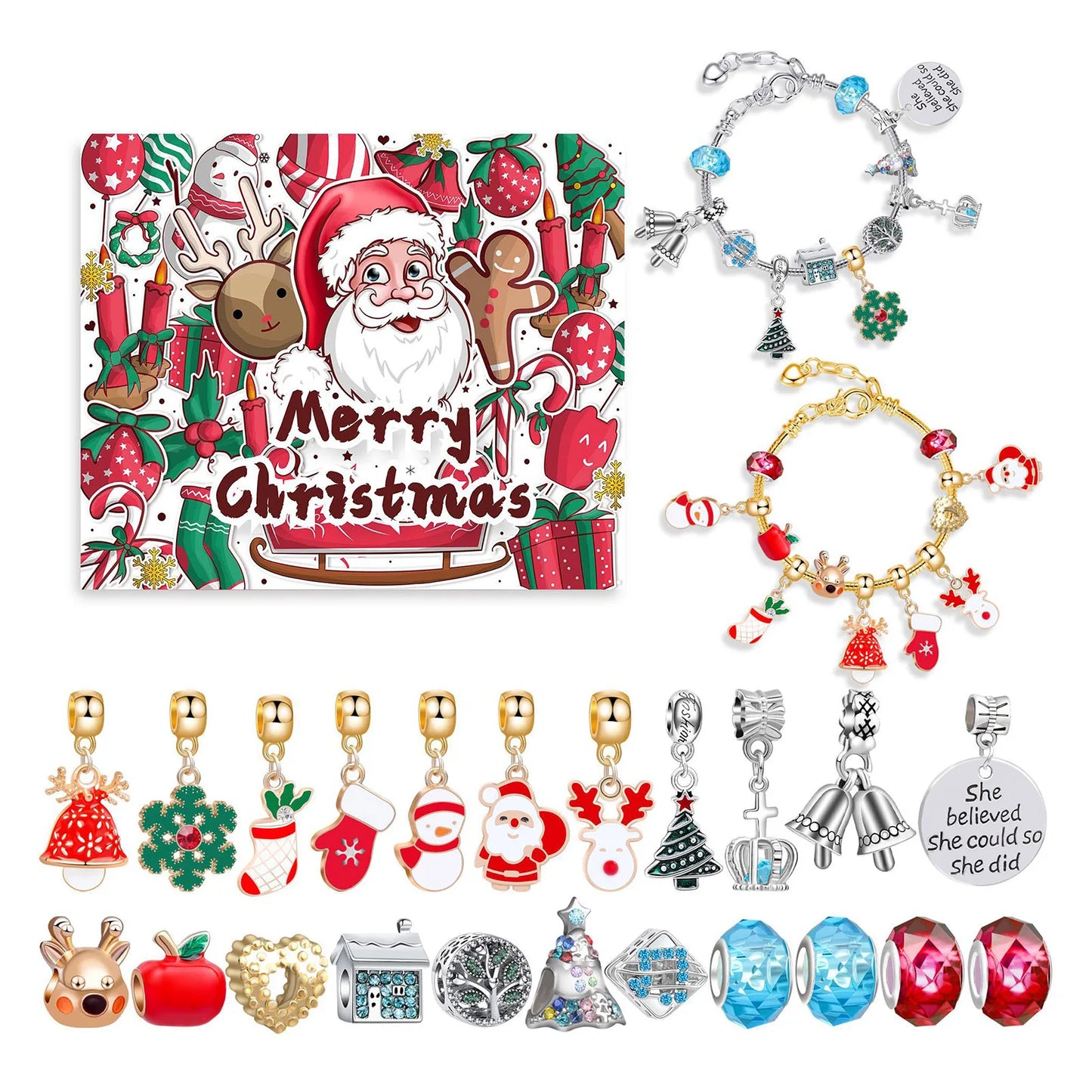 24-Grid Christmas Advents DIY Bracelet Gift Box Personalized Holiday Gift Box Toys For Kids Teens Boys Girls Beads Accesories