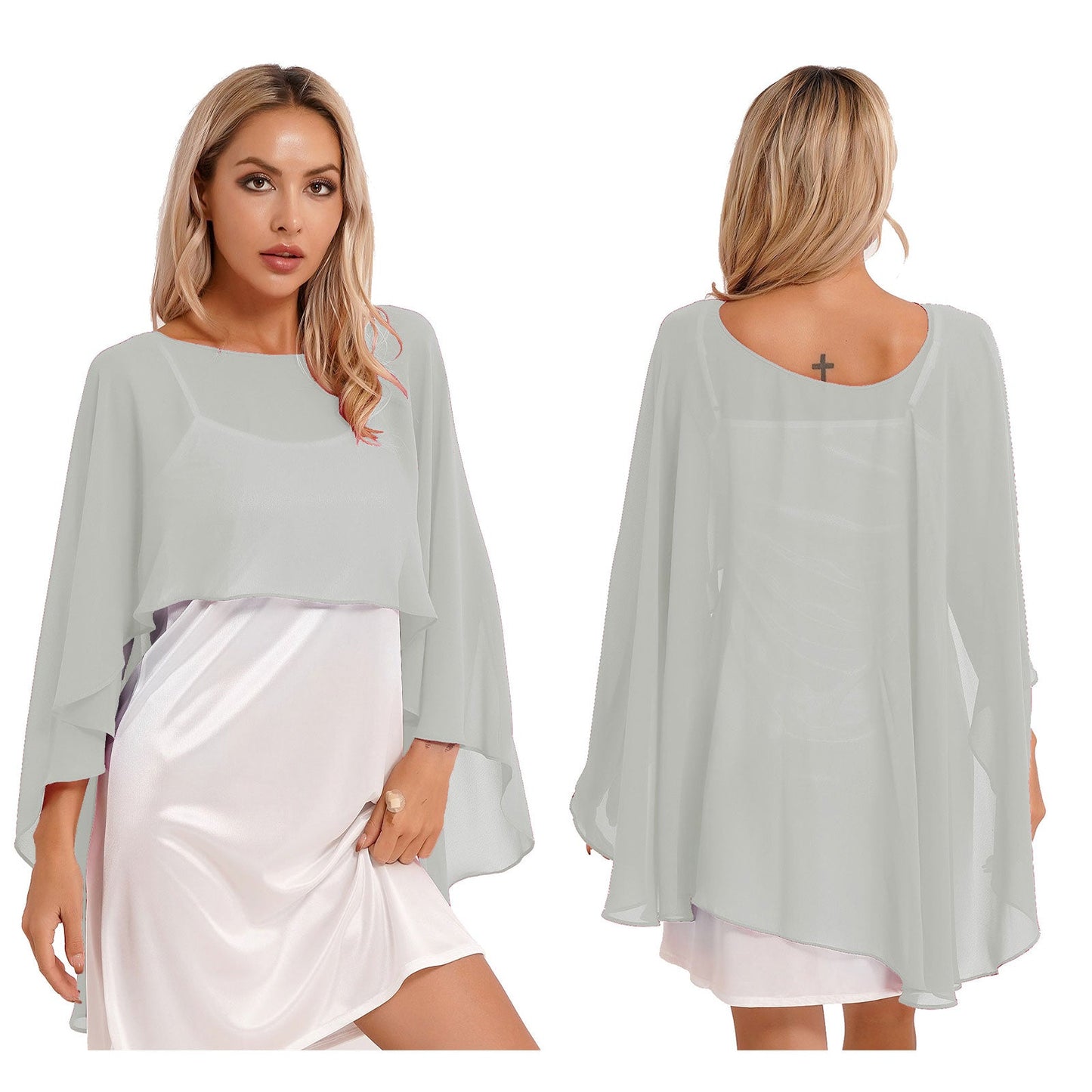Women Chiffon Solid Pullover Capes Shawl Hi-low Hem Thin Soft Shrug Ponchos for Wedding Bridal Bridesmaid Evening Party Dress