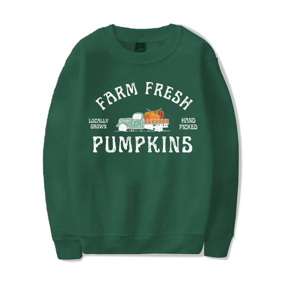 Fashion Fall Pumpkin Sweatshirt Farm Fresh Pumpkins Sweatshirts For Women Autumn Winter Crew Neck Pullovers Ladies Casual Tops