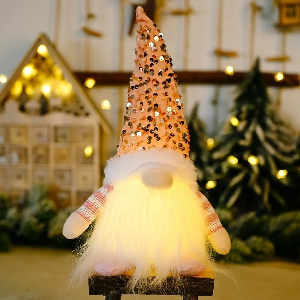 30CM Glowing Knitted Gnome Doll with Led Night Light Christmas Decorations 2024 Home Xmas Tree Decor Navidad New Year 2025 Gift