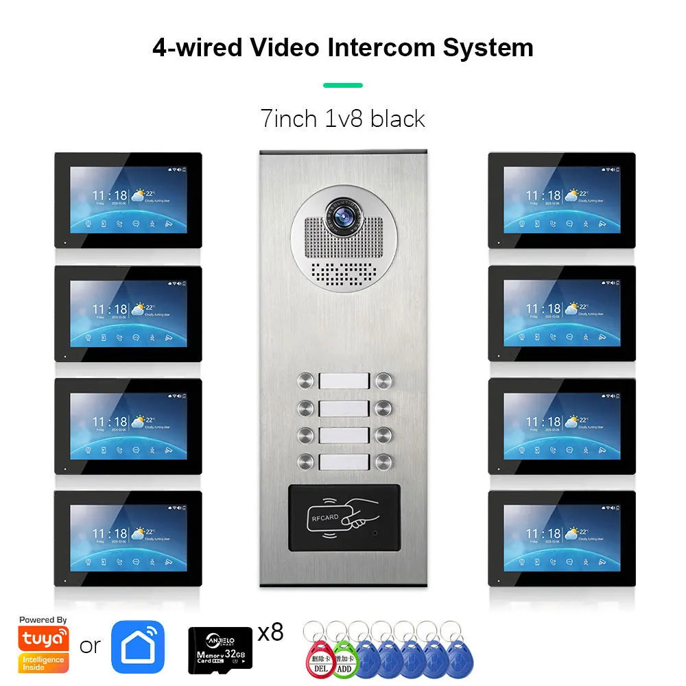 ANJIELO 2-12 Units Apartment Doorbell Video Intercom System Digital Frame Background Music Detection Preview NEW 2026