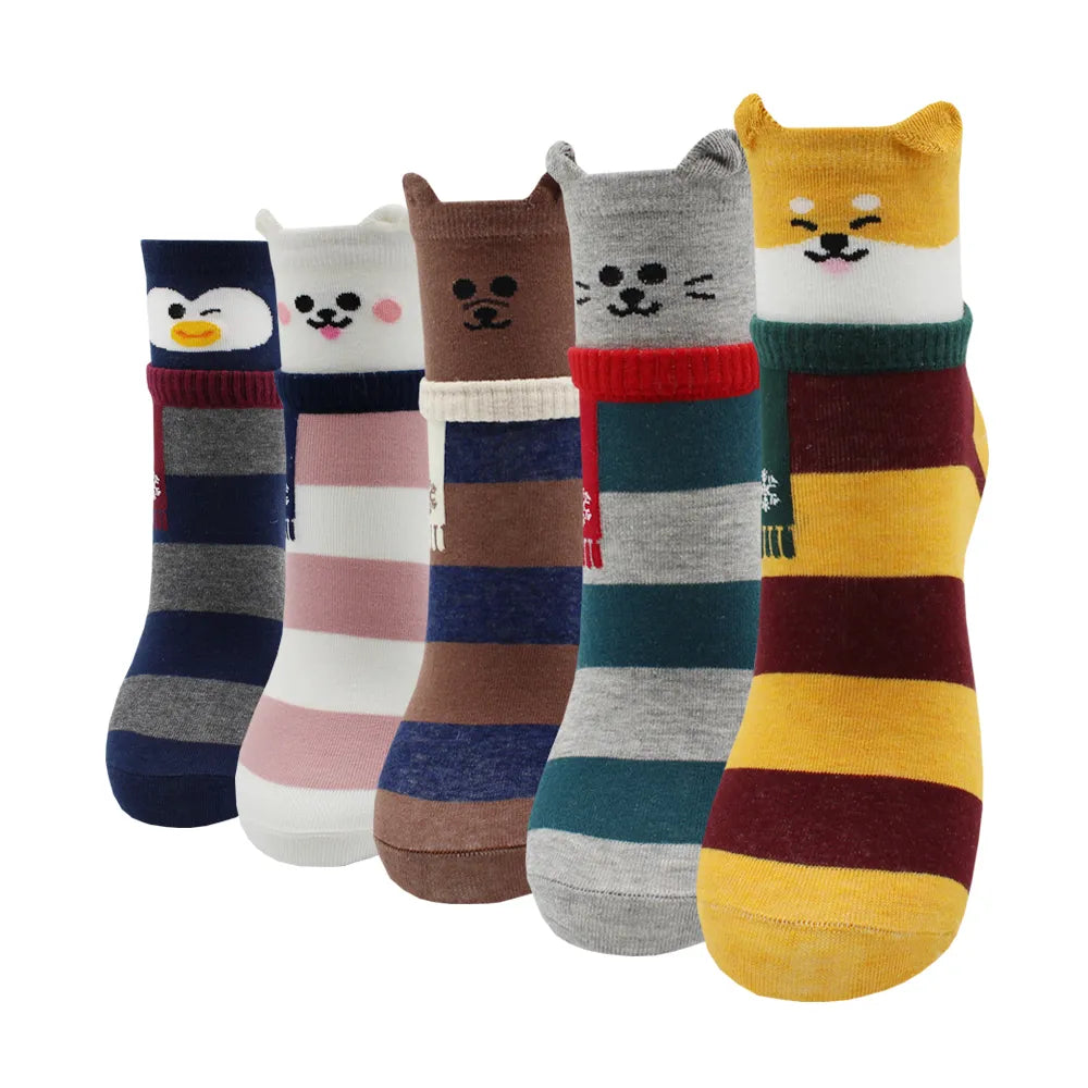 5 Pairs Fashion Colorful Kawaii Cute Cartoon Cotton Women Socks Harajuku Korean Halloween Cat Dog Owl Duck Fox Girl Socks