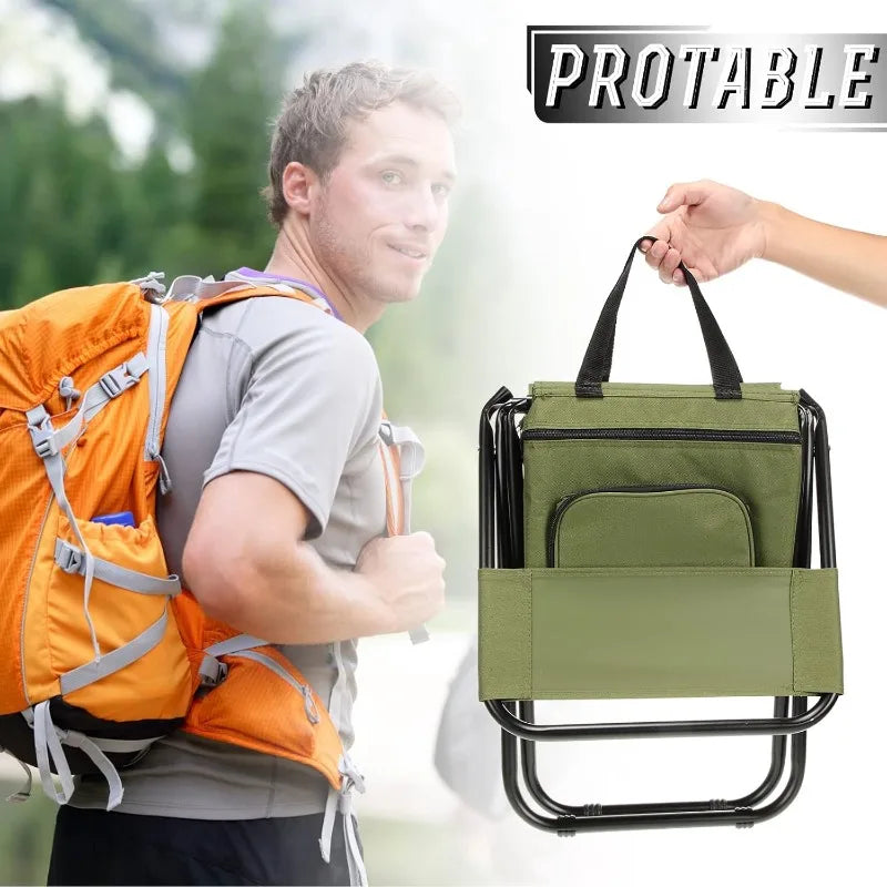 Fishing Chair with Cooler Bag, Foldable Fishing Stool Supports 220Lbs, Portable Lightweight Chair Outdoor Camping.