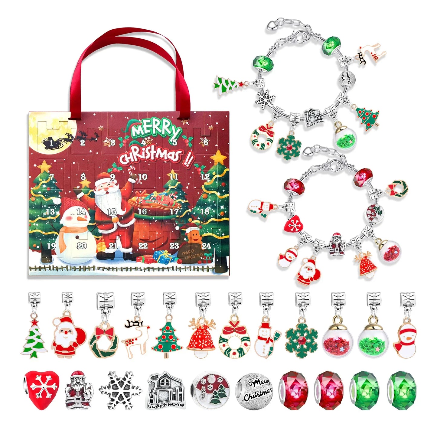24-Grid Christmas Advents DIY Bracelet Gift Box Personalized Holiday Gift Box Toys For Kids Teens Boys Girls Beads Accesories