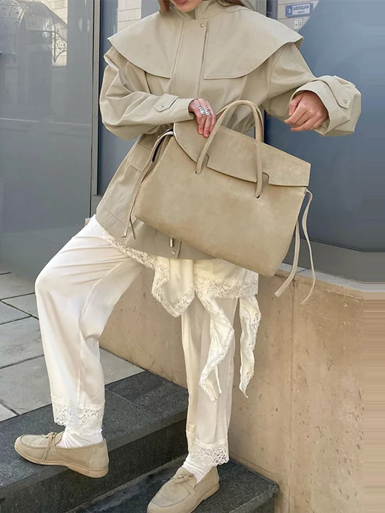 Women's Khaki  Drawstring Utility Style Jacket