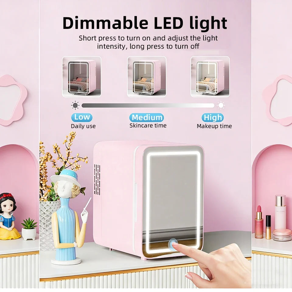 6L/9L LED Mirror Mini Fridge With Light 12V 240V Portable Cosmetic Refrigerator Cooler Warmer for Car Home Makeup Skincare