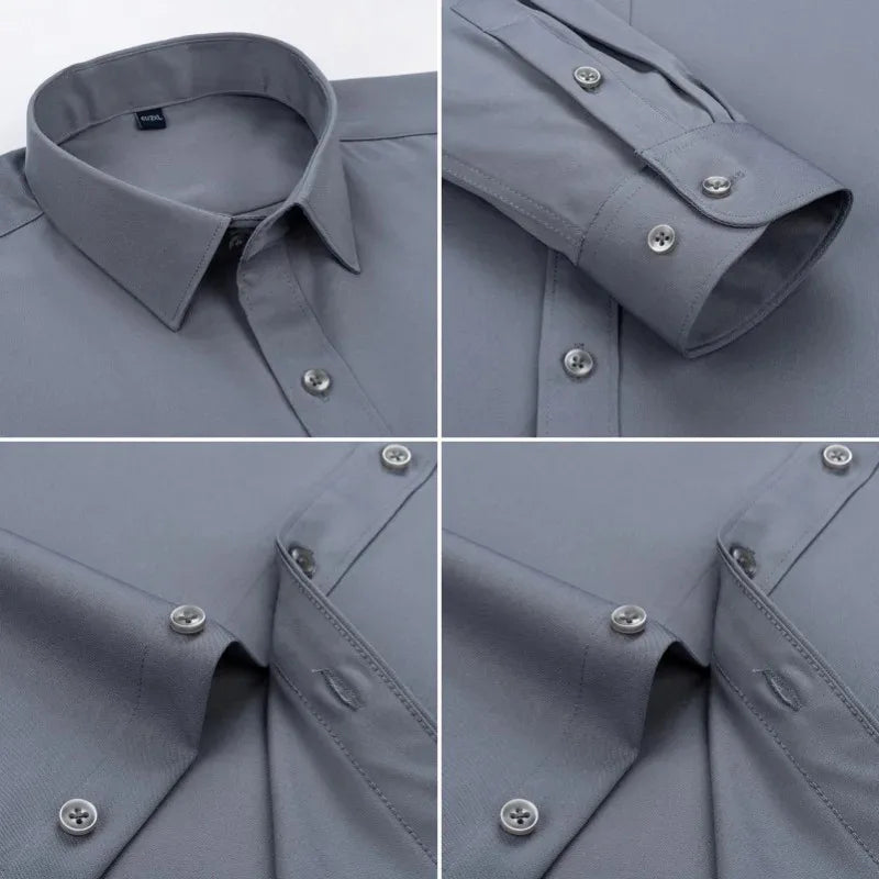 Men Solid Color Business Shirt Formal Fashion, Thin Classic White Long Sleeve Shirt.
