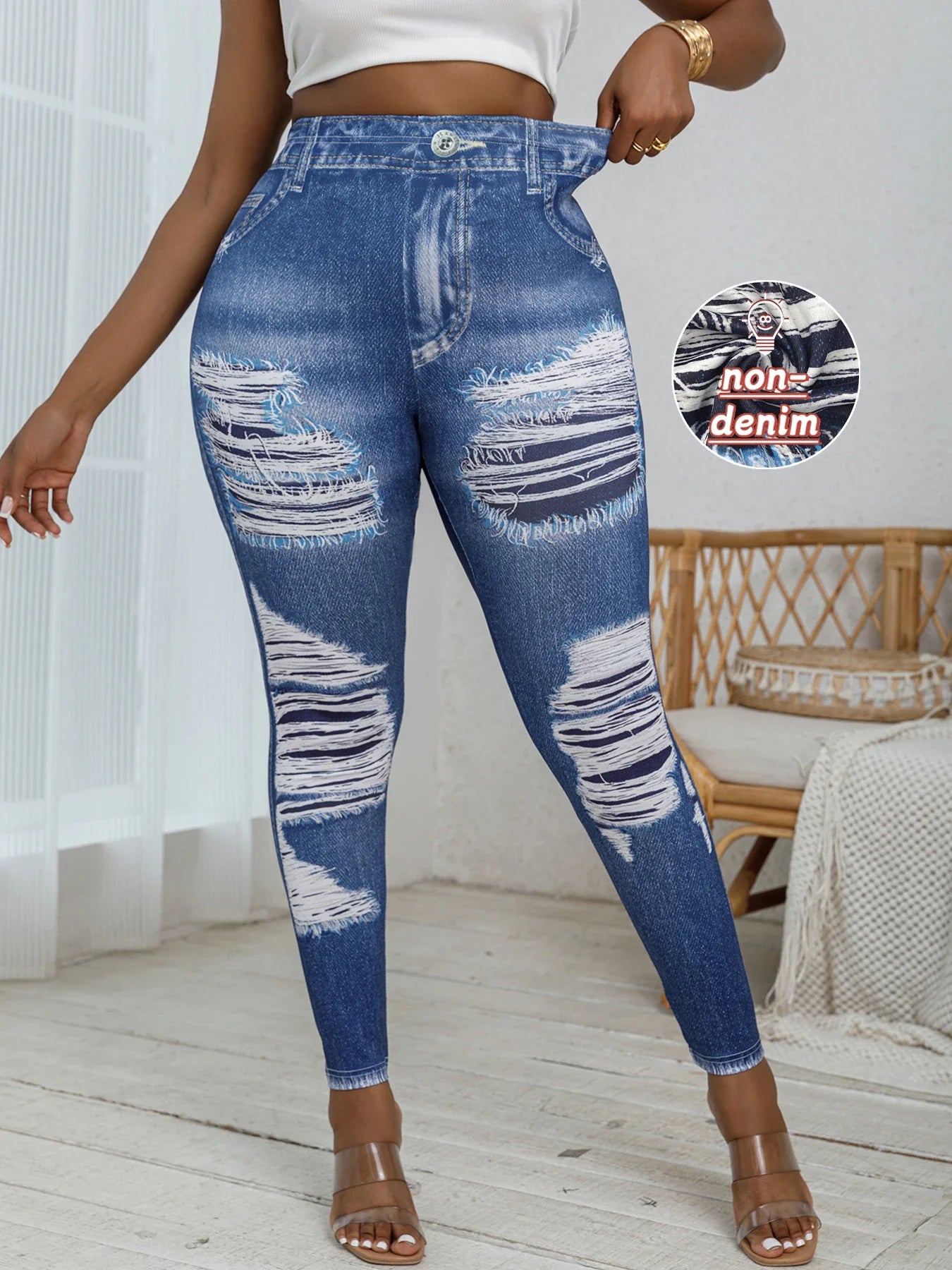 Plus Size Women's Tight Leggings , Ripped Pattern, High Elastic Sports Pants, Comfortable Fashionable Pants.
