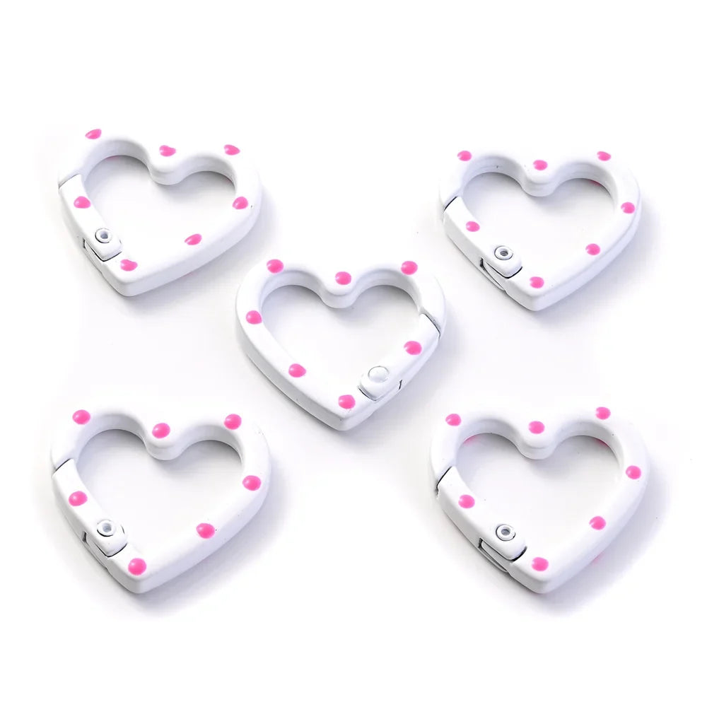 5pcs Multicolor Metal Heart Ring Spring Clasp Carabiner Keychain Clips Hook Dog Chain Diy Jewelry Buckle Connector Supplies