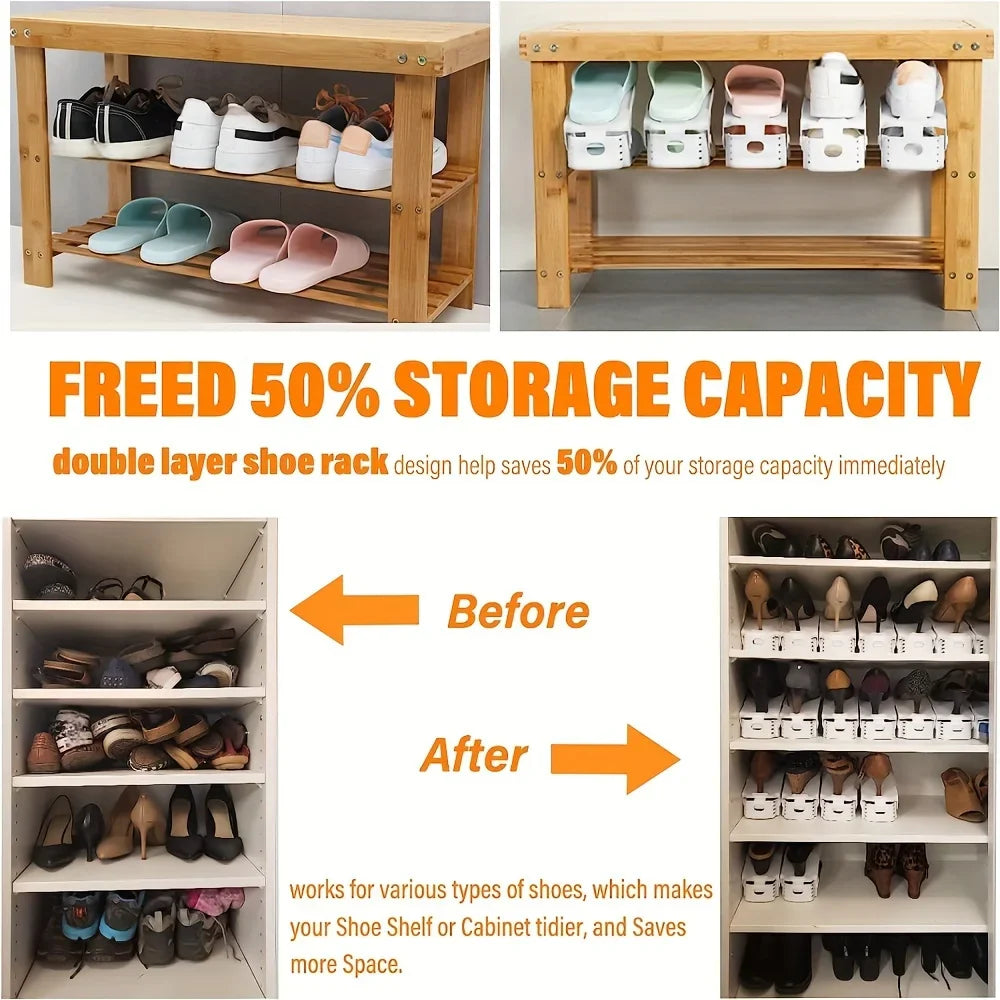 10 Pack Plastic Shoe Rack Adjustable Closet Organizer