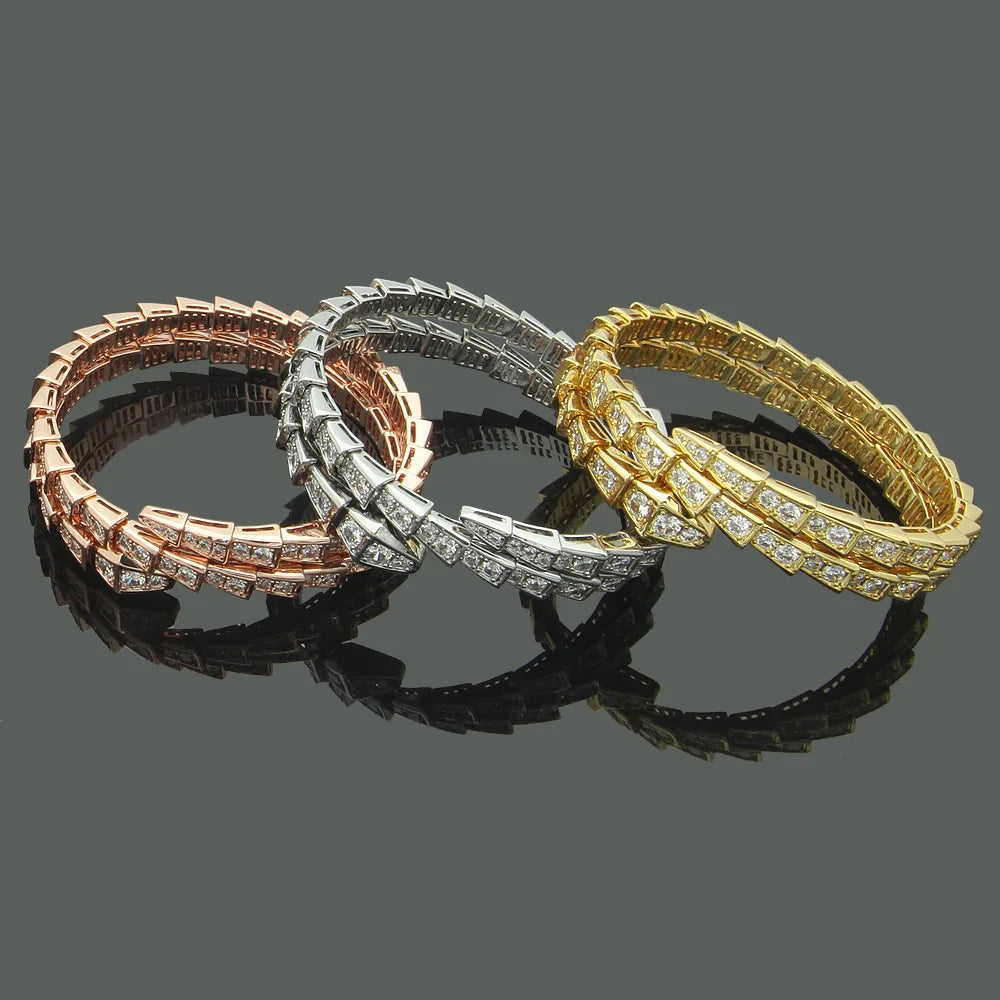 High-quality fashionable jewelry with double circles full of diamonds women's snake head double layer diamond bracelet