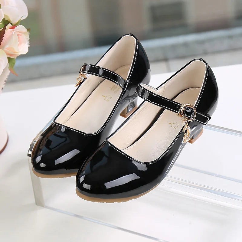 Children Girls Leather Shoes White Princess High Heel Shoes For Kids Girls Performance Dress Student Show Dance Sandals 26-41