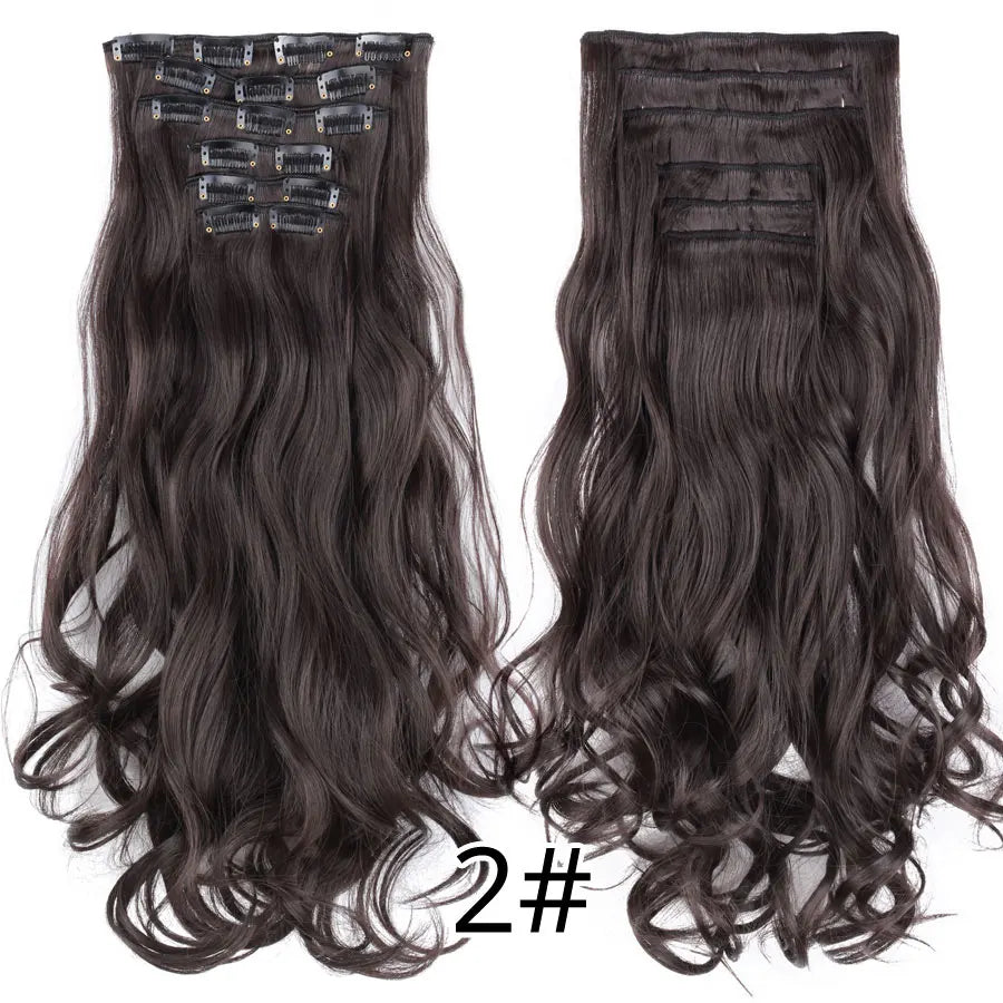 Leeons 16Clips Long Straight Synthetic Clip On Hair Extensions Cheveux Clip Naturel High Temperature Fiber Black Brown Hairpiece
