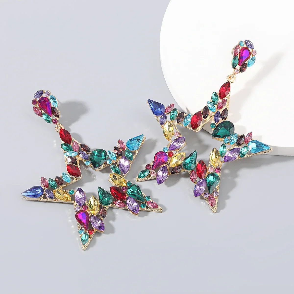 New Fashion women's Color Matching Big Rhinestone Love Heart-shaped Star Drop Earrings women's Jewelry Temperament Accessories