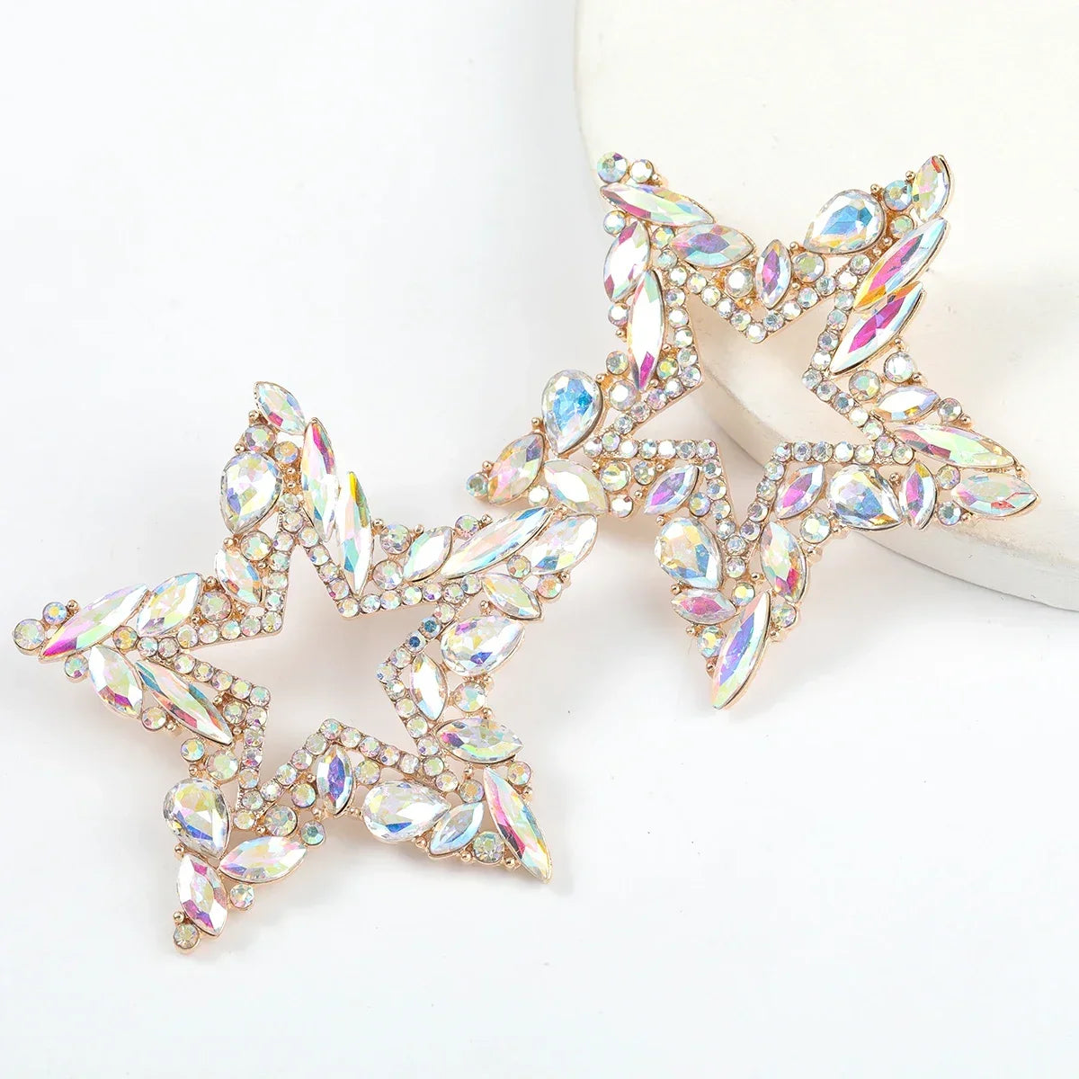 New Fashion women's Color Matching Big Rhinestone Love Heart-shaped Star Drop Earrings women's Jewelry Temperament Accessories