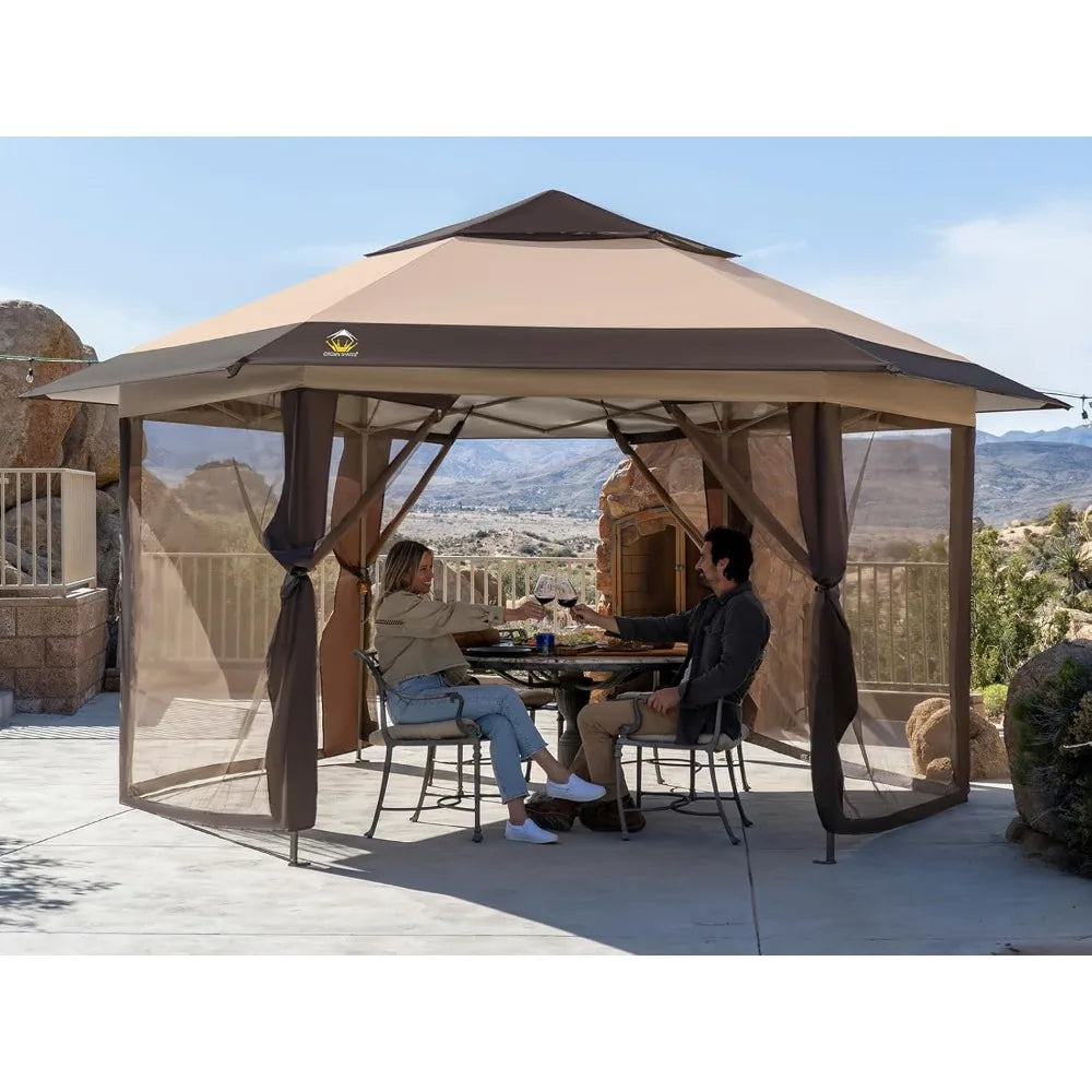 16x16 Pop up Gazebo with Mosquito Nettings, Patented Center Lock 6-Sided Portable Gazebo, 300D Silver-Coated Fabric UV Resistant