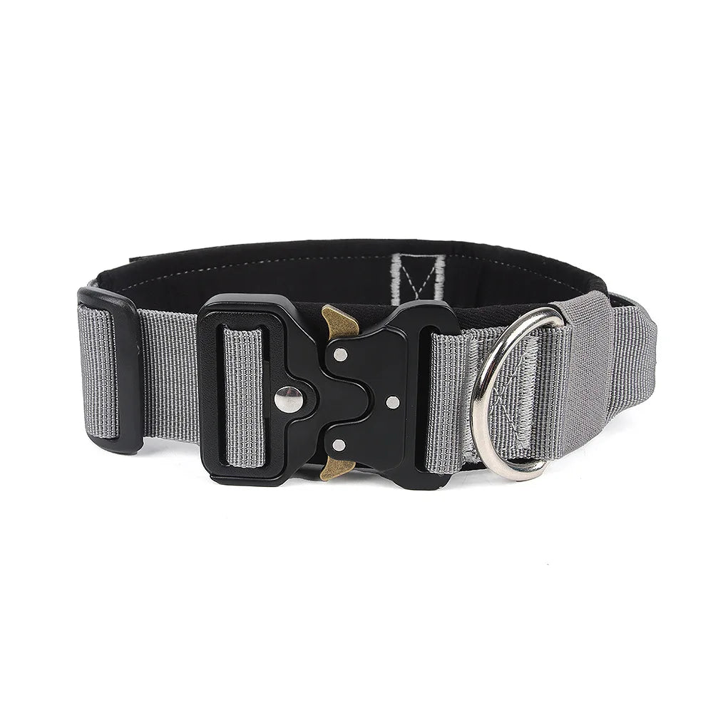 Padded Tactical Dog Collar Heavy Duty, Soft Neoprene Adjustable Nylon with Metal Buckle for Large Medium Dogs
