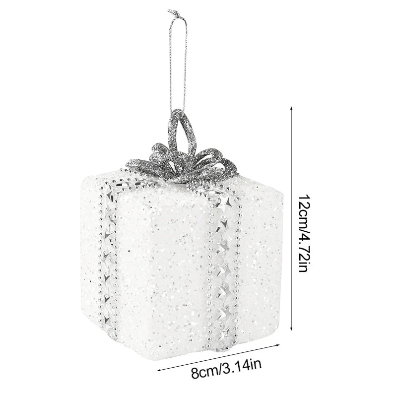 White Christmas Balls Ornament Foam Gift Box Xmas Tree Hanging Pendant 2025 New Year Home Party Decoration Navidad 2024 Supplies