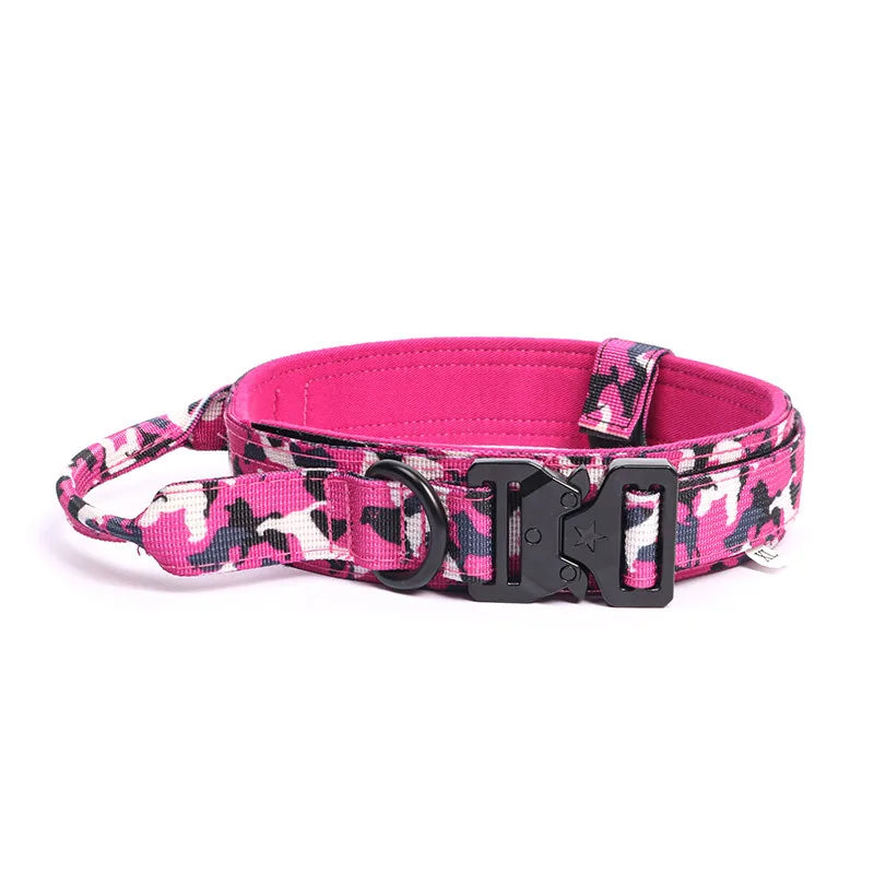 Tactical Dog Collar with Handle Heavy Duty Nylon Collar for Medium Large Dogs Adjustable Camo Pet Collar with Metal Buckle
