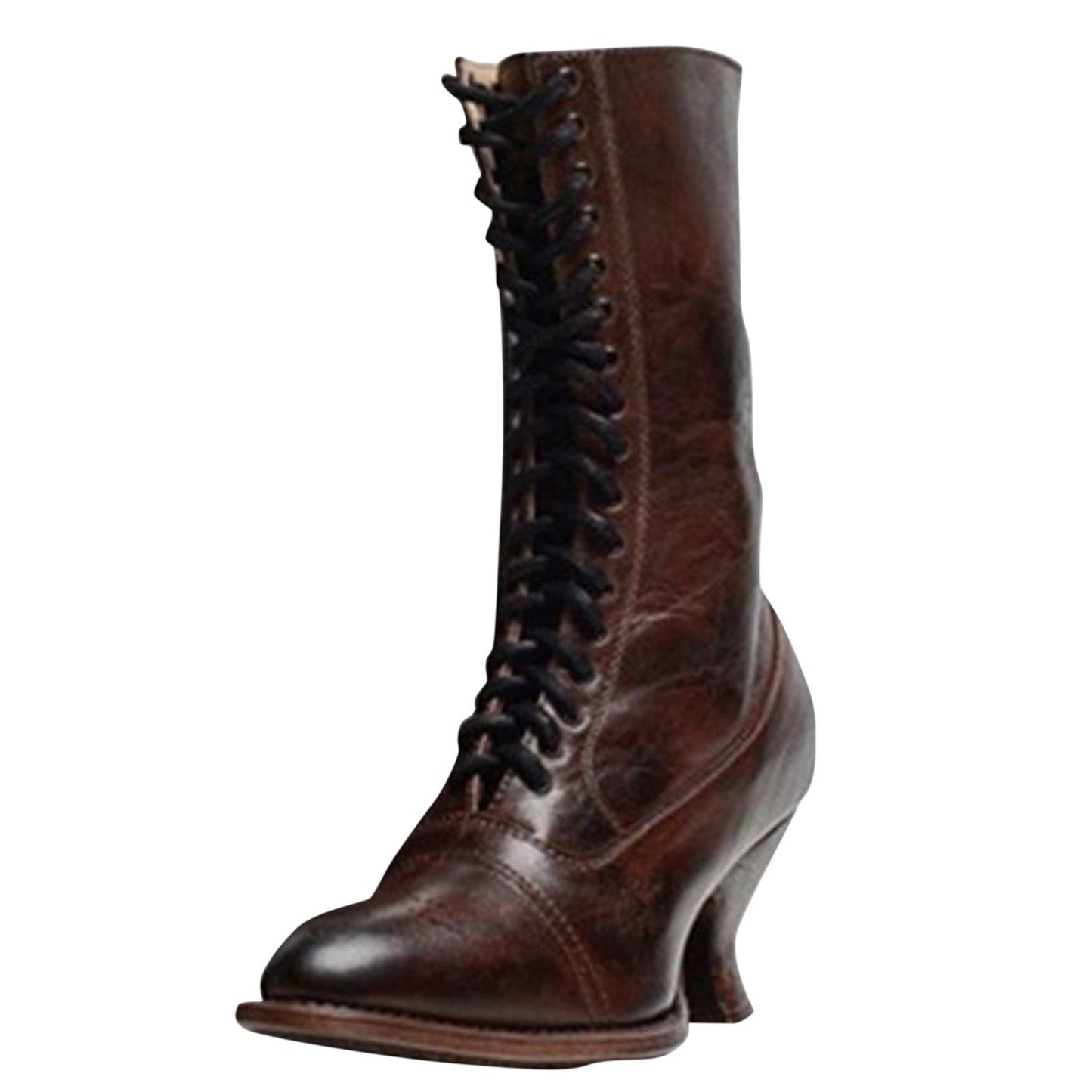 Gothic Women's Boots Toe Heel Ankle Lace Up Pointed toe Boots High Vintage Stretch Cross Tied Shoes zapatos para mujeres