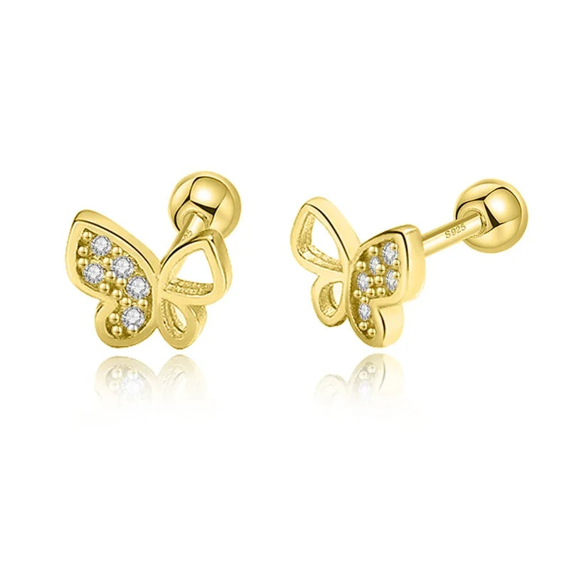 TrustDavis Real 925 Sterling Silver Fashion Sweet INS Butterfly Bear Screw Stud Earrings For Daughter Girls Fine Jewelry DG0013