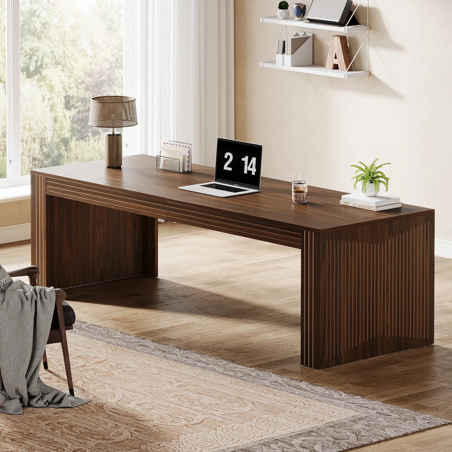 79-Inch Extra Long Desk, Two Person Double Desk for Home Office, Wooden Long Computer Desk.