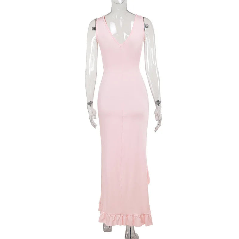 Avrilyaan Ruffle High Split Sexy Dress Women 2024 Robes Elegant Evening Summer Dress Backless Party Long Midi Dress Vestidos