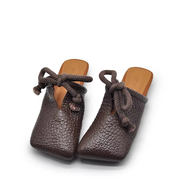 Square Toe Flats Slippers Women Designer Mules Shoes Fashion Casual Sandals 2025 Summer Slingback Flip Flops Sandalias De Mujer
